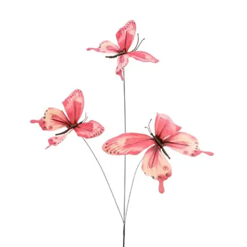 Schmetterling Trio auf Stab rosa L50cm