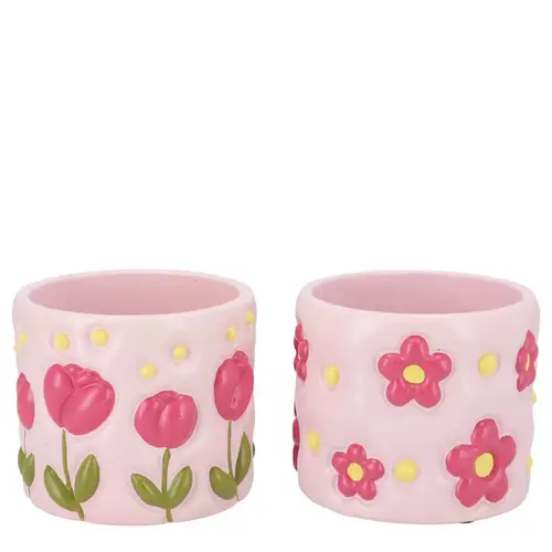 Keramik Übertopf Juul Blume mix rosa 13x13x11cm