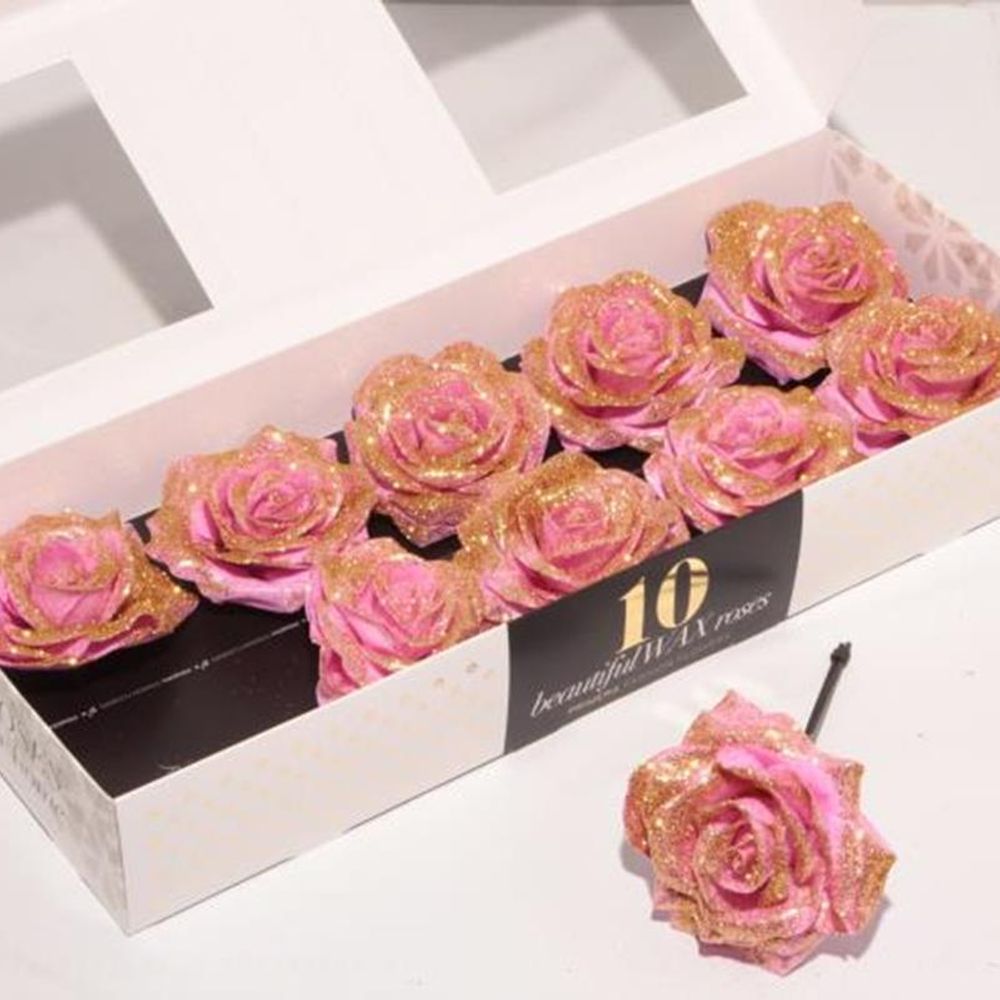 Seiden Wachs Rose rosa/gold d12cm (480) Diamond