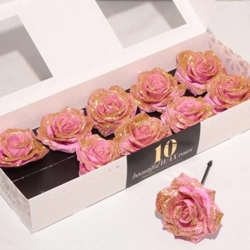 Seiden Wachs Rose rosa/gold d12cm (480) Diamond
