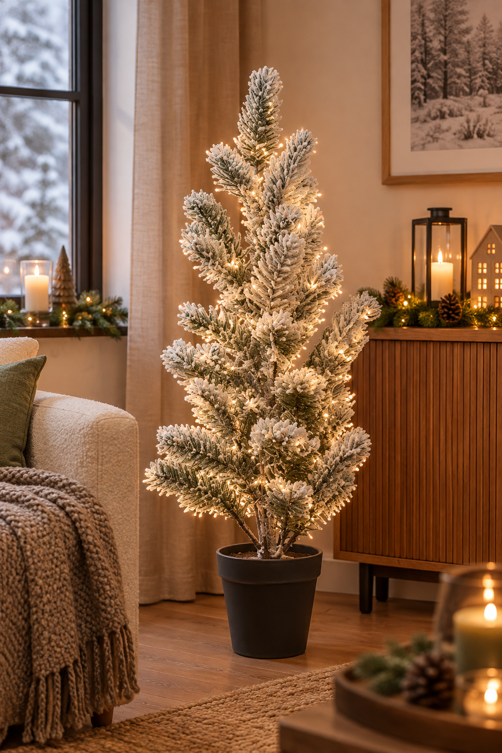 Baum Seiden Kiefer Schnee H58cm