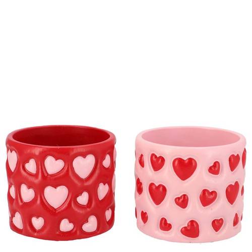 Keramik Übertopf Juul Herz mix rosa/rot 13x13x11cm