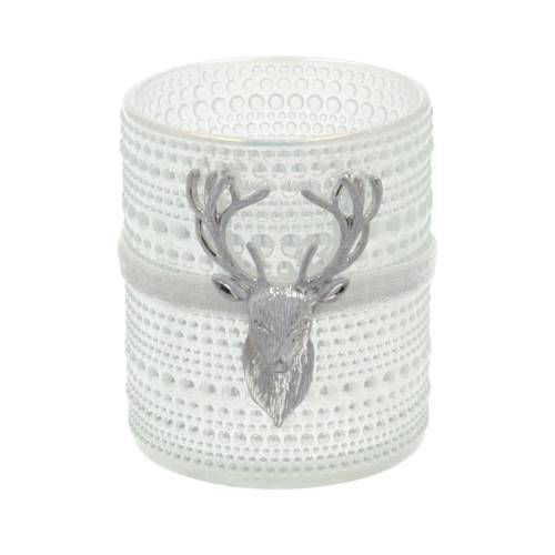 Glas Teelicht Rentier gefrostet D08.5cm H10cm