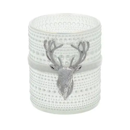 Glas Teelicht Rentier gefrostet D08.5cm H10cm