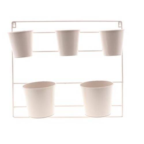 Wandaufhänger Metall 5 Übertöpfe creme 51x48cm