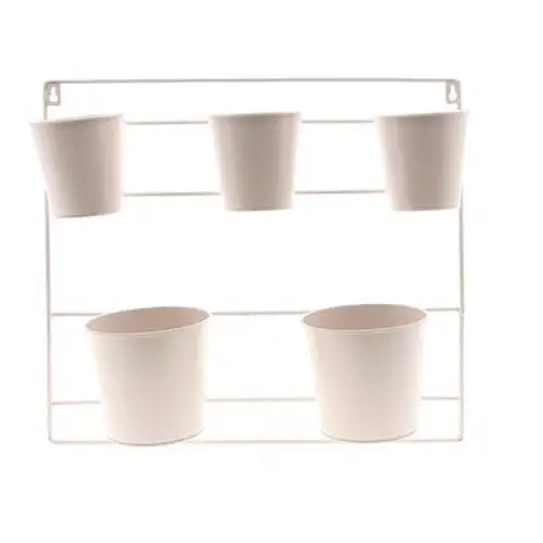 Wandaufhänger Metall 5 Übertöpfe creme 51x48cm
