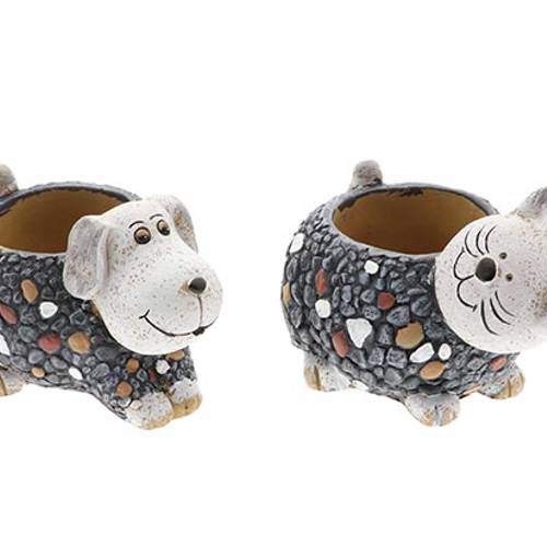 Keramik Übertopf Katze/Hund mix grau D22cm H14cm