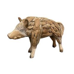 Teakholz Schwein natur 60x25x45cm