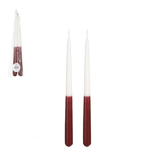 Kerze Dip-Dye weinrot weiss D02.2cm H30cm x2