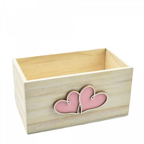 Holz Übertopf Herz rosa 19.5x11x10cm