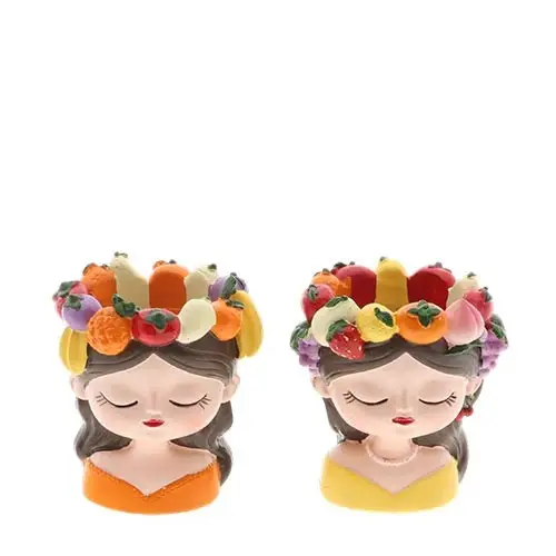 Keramik Übertopf Frau Obst mix gelb/orange 09x07x09cm