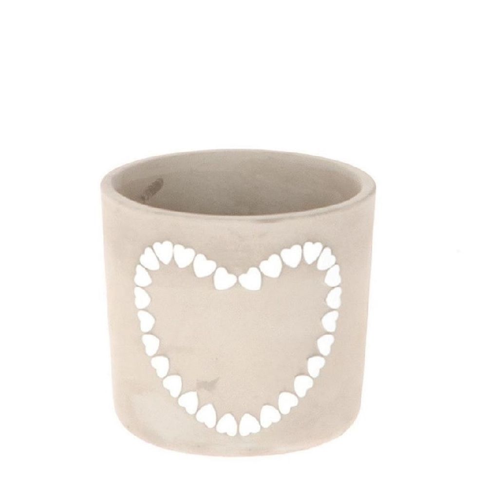 Keramik Stein Übertopf Amour weiss D14cm H13cm