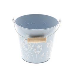 Zink Eimer Blume blau D13cm H12cm