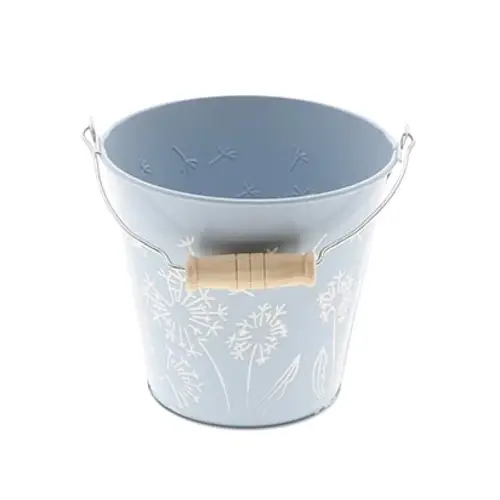 Zink Eimer Blume blau D13cm H12cm