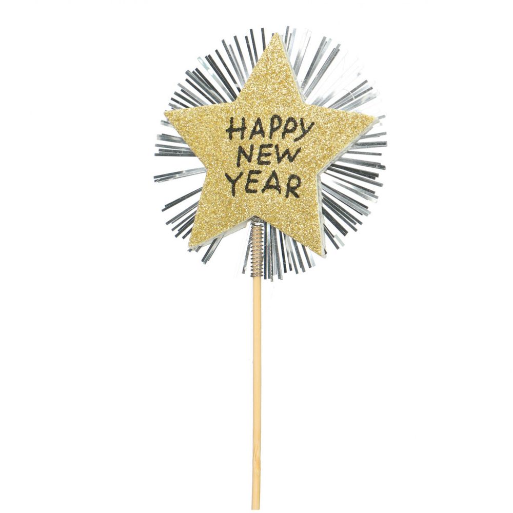 Stern Happy New Year auf Stab S9cm L50cm