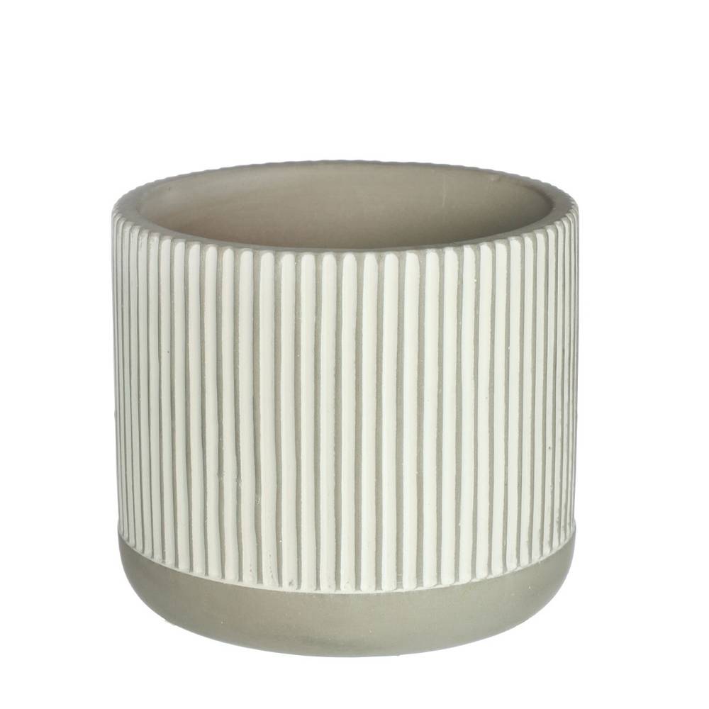 Keramik Übertopf Lines grau D12cm H10.5cm 