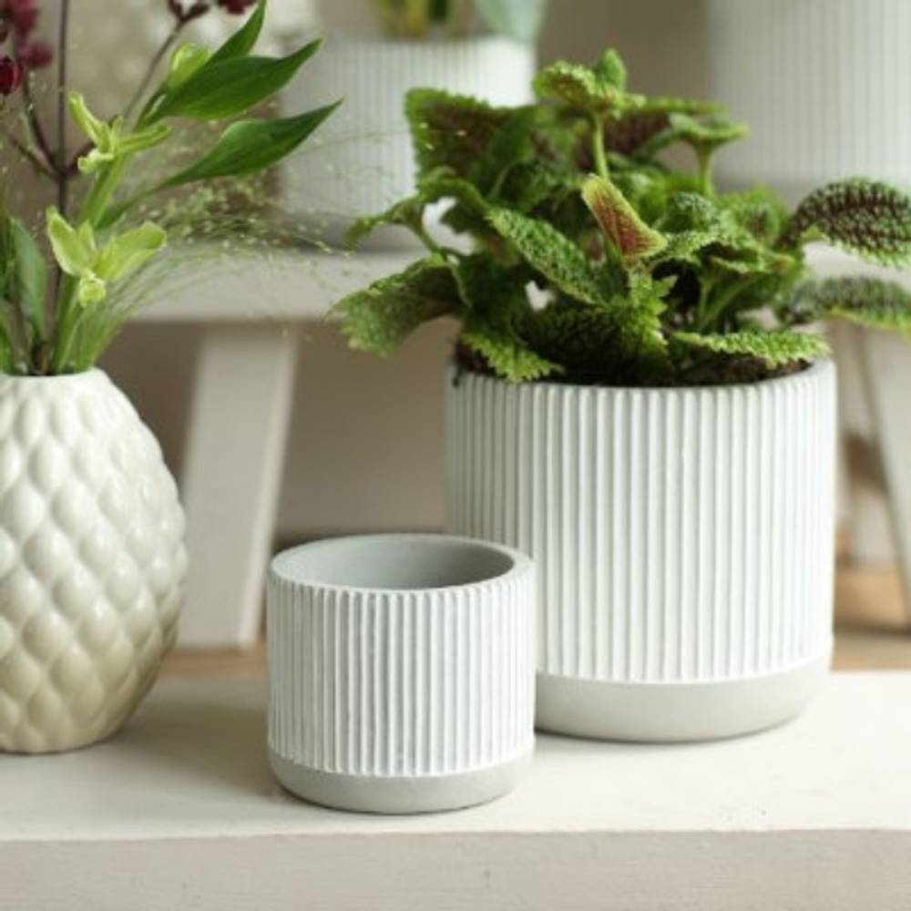 Keramik Übertopf Lines grau D12cm H10.5cm 