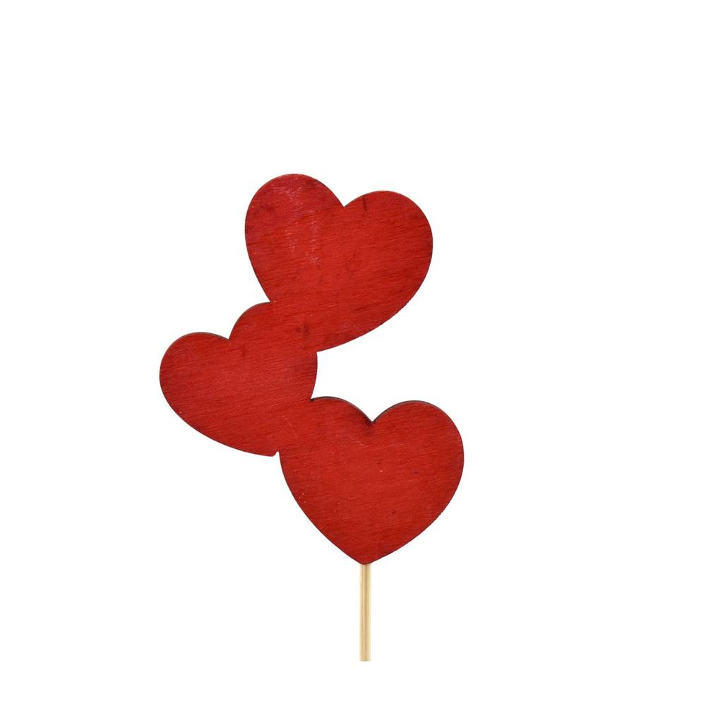 Herz Trio auf Stab rot L12cm D06cm x24