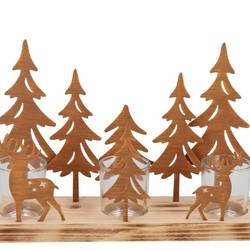 Teelichthalter Metall Rentier/Baum Rost 30x08x20cm