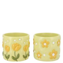Keramik Übertopf Juul Blumen mix gelb 12x12x09cm