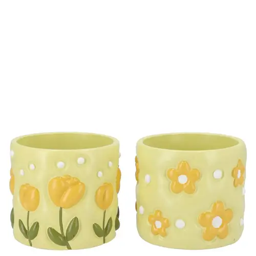 Keramik Übertopf Juul Blumen mix gelb 12x12x09cm