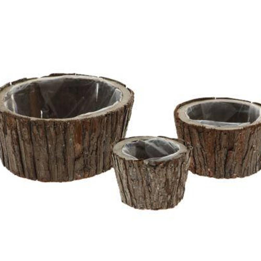 Rinde Übertopf 3/Set natur D27cm H12cm
