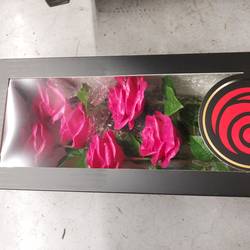 Plastik Wachs Rose XL auf Stiel fuchsia L60cm