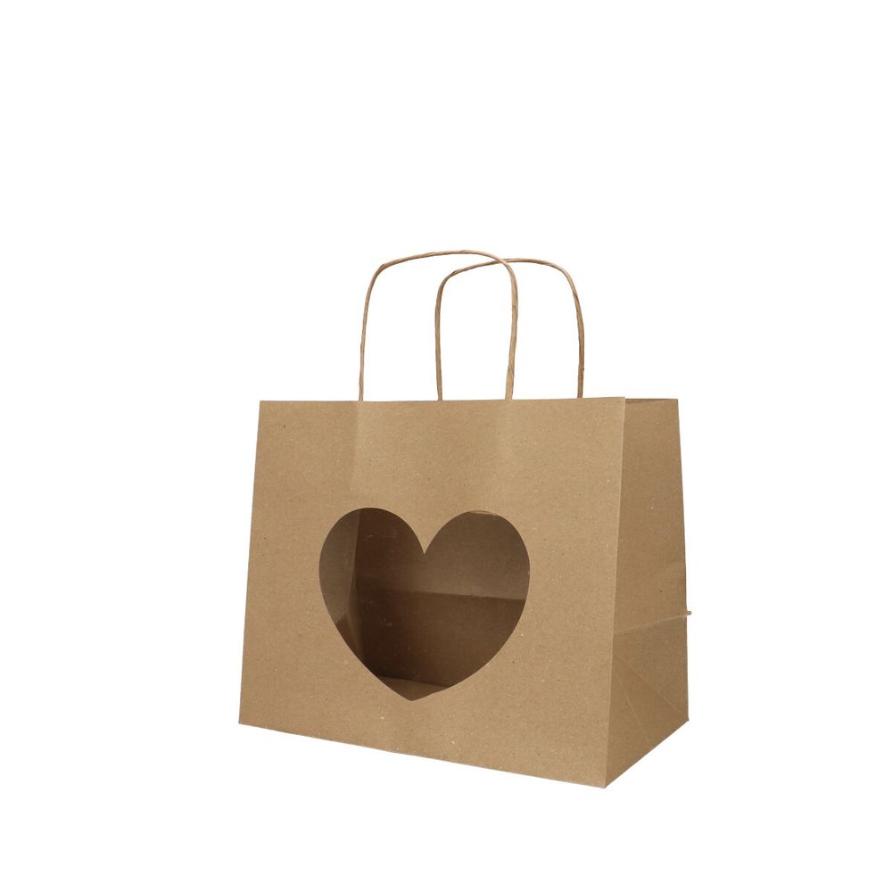 Tasche Herz Fenster natur 24x19cm