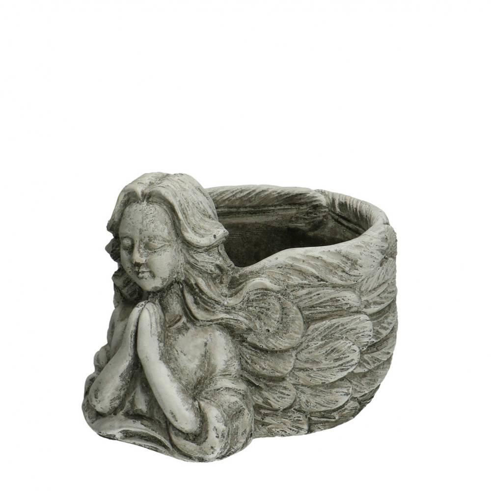 Beton Übertopf Engel grau 19.5x17x14.5cm