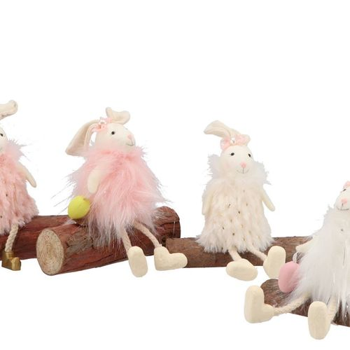 Hase flauschig weiss rosa 18x13cm