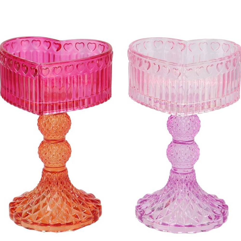 Glas Teelicht Herz Amour rosa mix 10x09x15cm