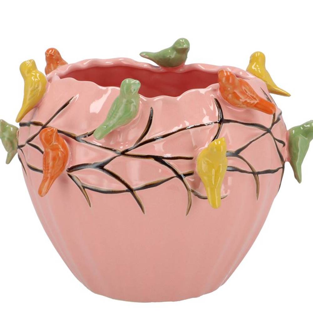 Keramik Übertopf Vogel rosa 26x26x20cm
