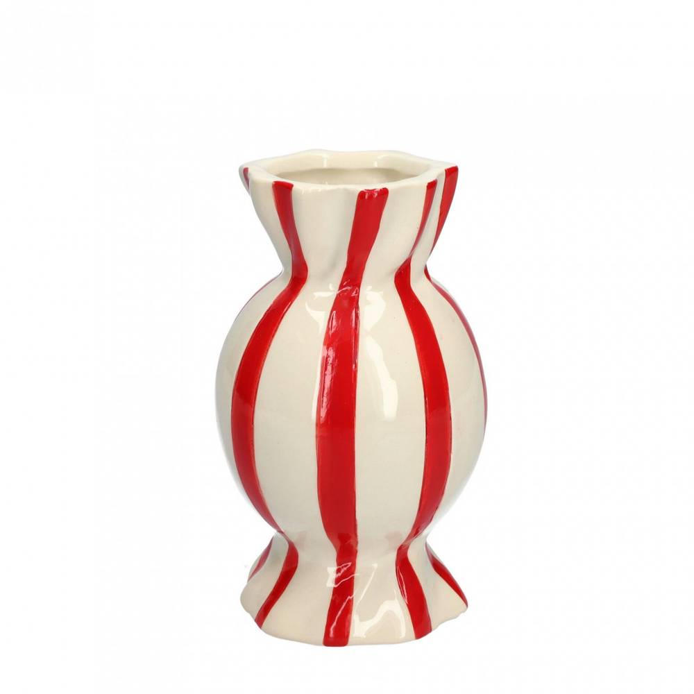 Keramik Vase Candy rot/weiss D06/08cm H15cm