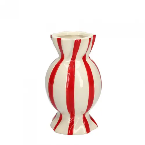 Keramik Vase Candy rot/weiss D06/08cm H15cm