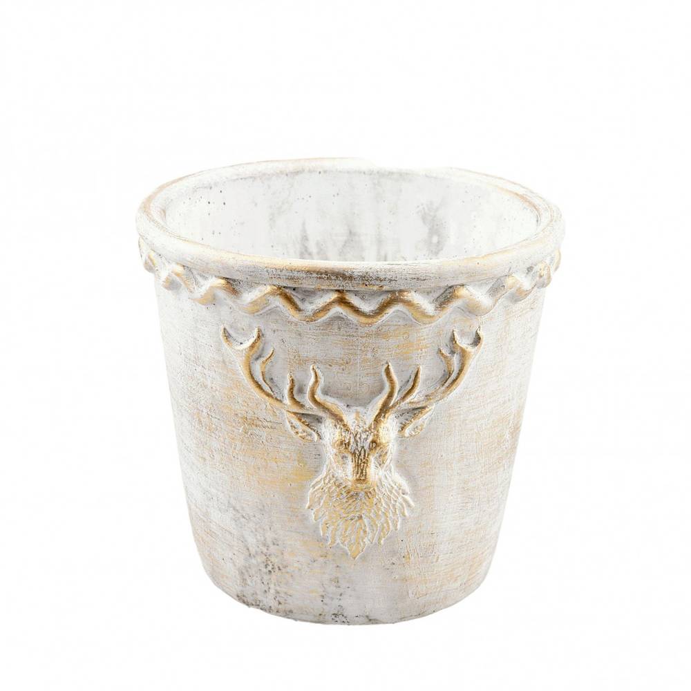 Keramik Übertopf Rentier weiss/gold D18cm H16cm