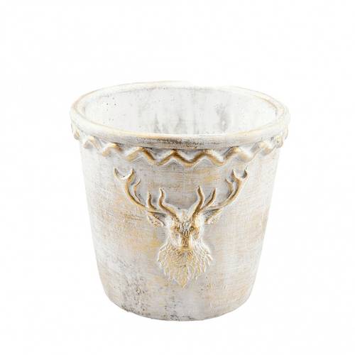 Keramik Übertopf Rentier weiss/gold D18cm H16cm