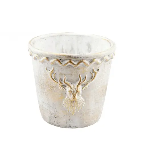 Keramik Übertopf Rentier weiss/gold D18cm H16cm