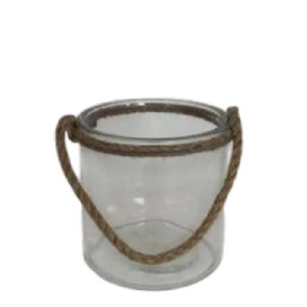 Glas Windlicht mit Seil D15cm H15cm