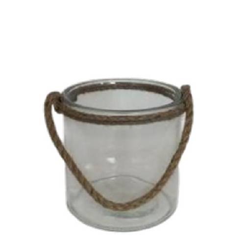 Glas Windlicht mit Seil D15cm H15cm