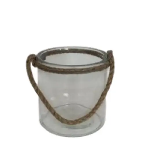 Glas Windlicht mit Seil D15cm H15cm