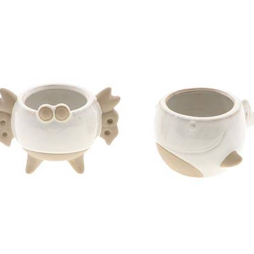 Keramik Übertopf Wal/Krabbe 2/Set weiss D12cm H09cm