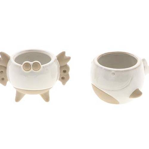 Keramik Übertopf Wal/Krabbe 2/Set weiss D12cm H09cm