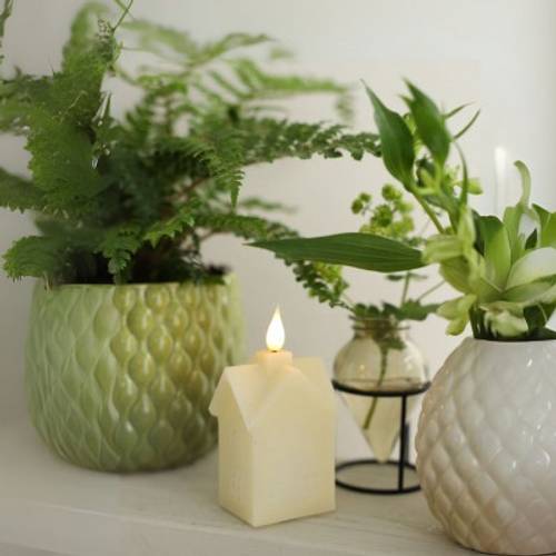 LED Kerze Haus Wachs creme 06x05x12cm 