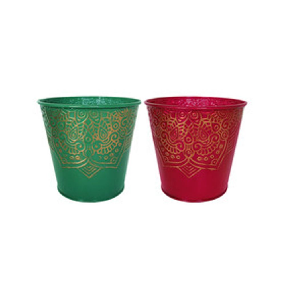 Zink Übertopf grün rot D11.5cm H10.5cm