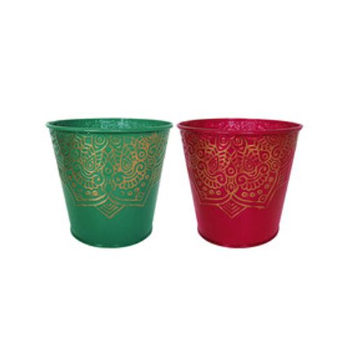 Zink Übertopf grün rot D11.5cm H10.5cm