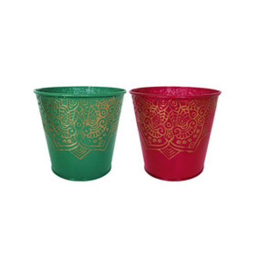Zink Übertopf grün rot D11.5cm H10.5cm
