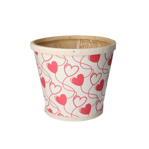 Holz Übertopf Herz weiss/rot D17cm H15cm