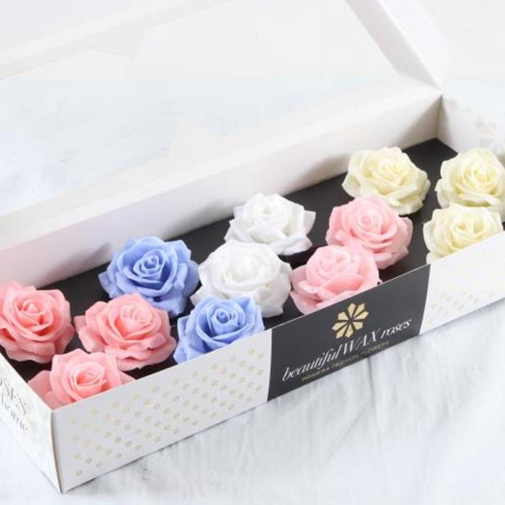 Seiden Wachs Rose Pastel mix D10cm (9050) blau