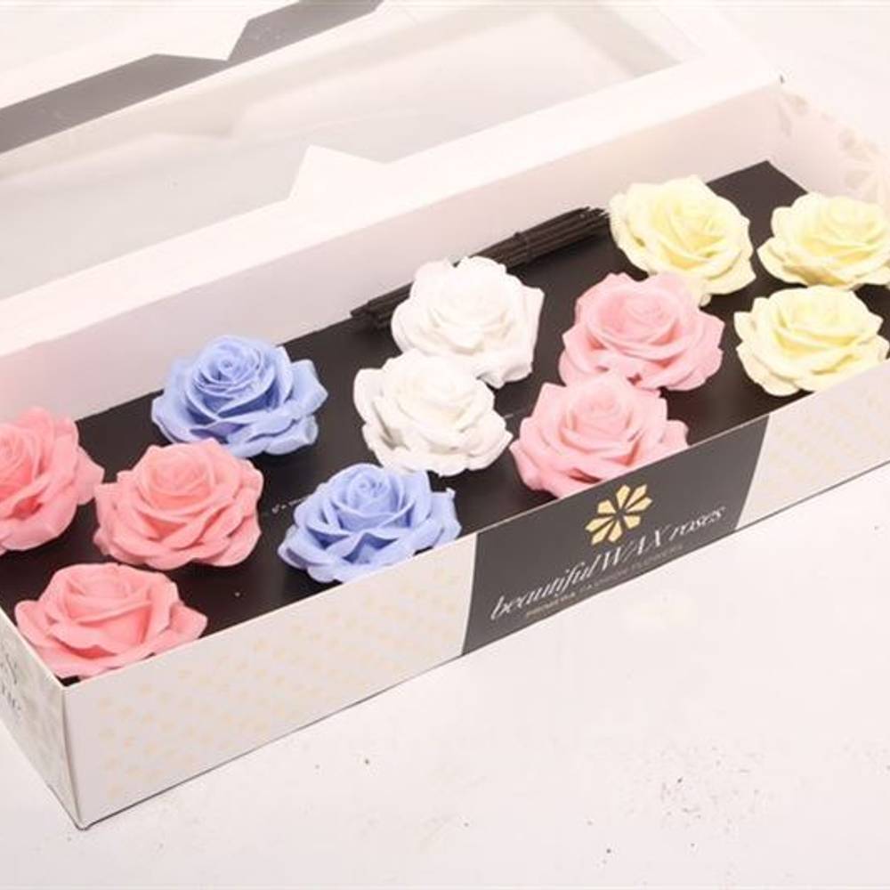 Seiden Wachs Rose Pastel mix D10cm (9050) blau
