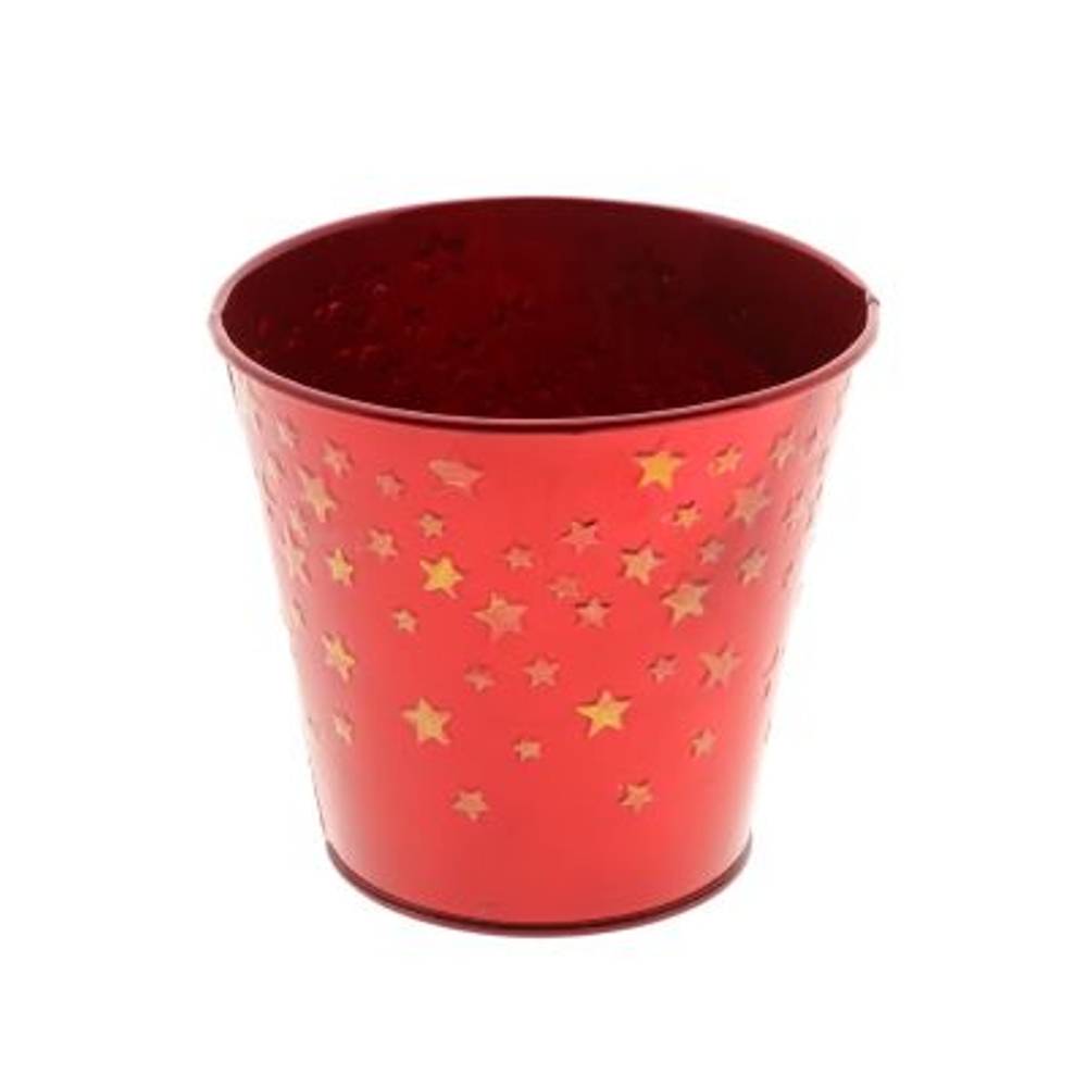 Metall Topf Stern Rund rot D13cm H12cm